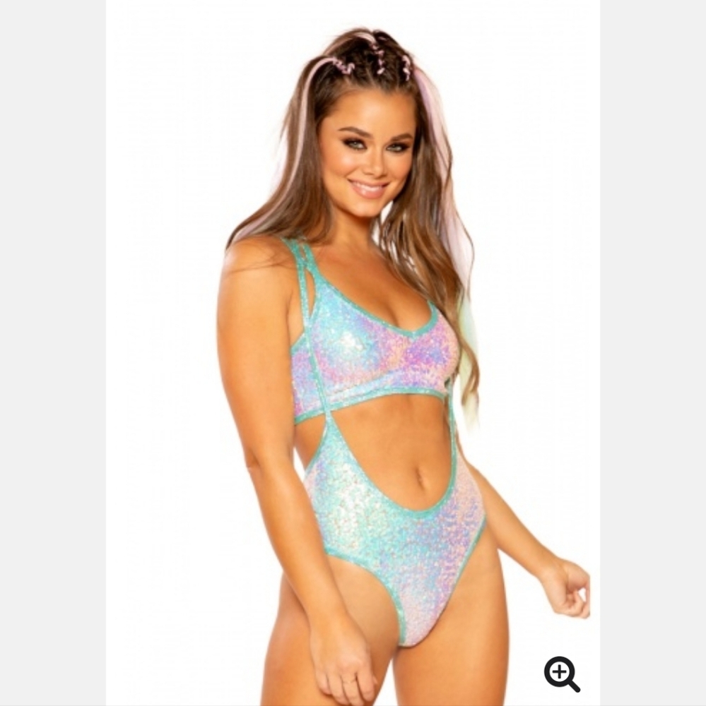 NWOT - J Valentine Cosmic Mint Double Strap Sequin Crop Top - Sz M/L